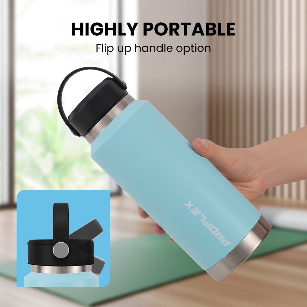 1L Double-Wall Insulated Stainless Steel Water Bottle with Handle, Seafoam Green