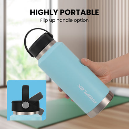 1L Double-Wall Insulated Stainless Steel Water Bottle with Handle, Seafoam Green