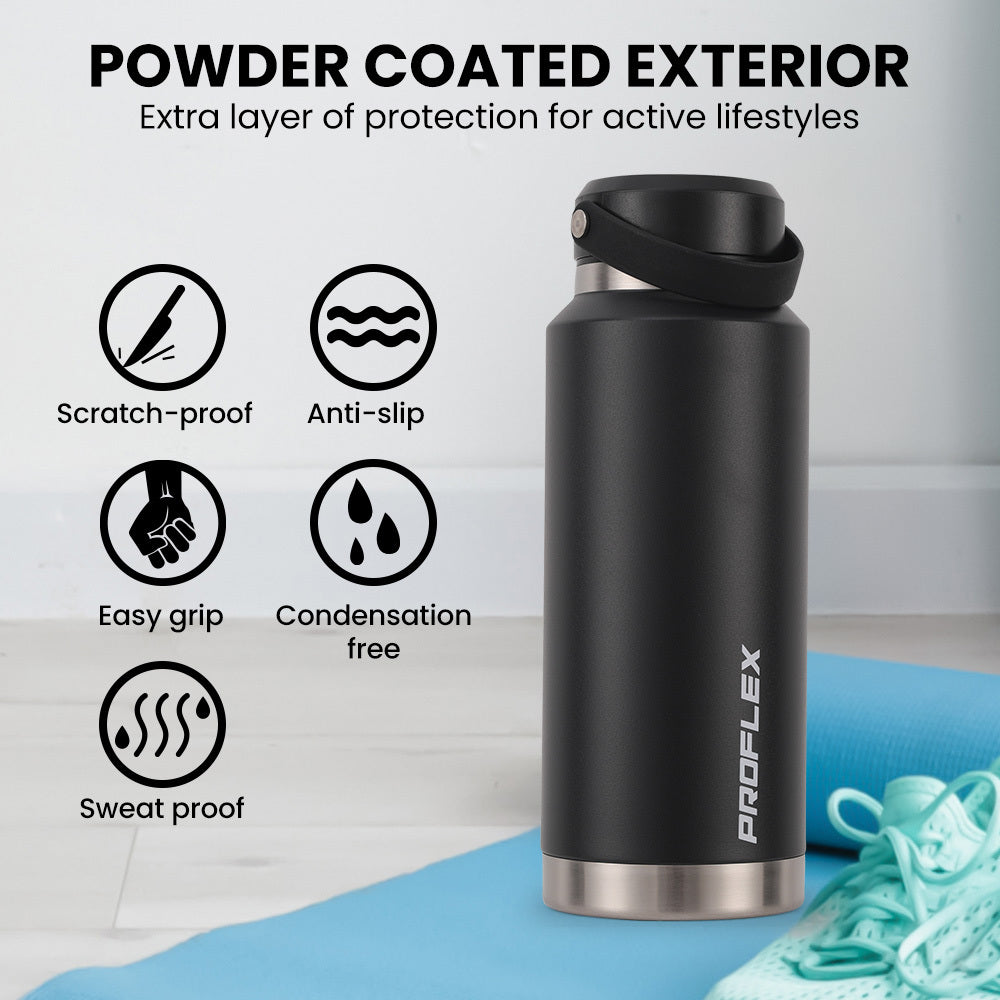 1L Double Wall Insulated Stainless Steel Water Bottle with Handle, Black
