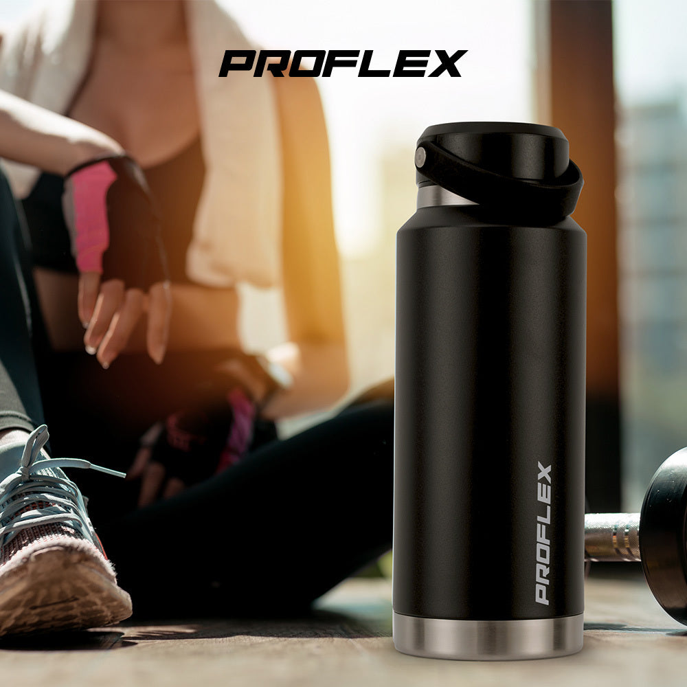 1L Double Wall Insulated Stainless Steel Water Bottle with Handle, Black