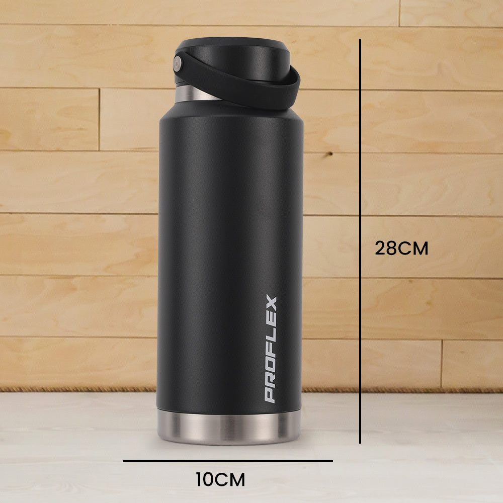 1L Double Wall Insulated Stainless Steel Water Bottle with Handle, Black