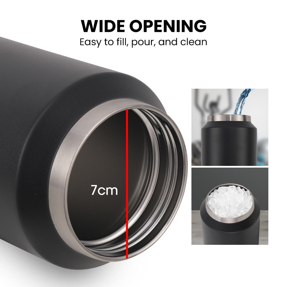 1L Double Wall Insulated Stainless Steel Water Bottle with Handle, Black