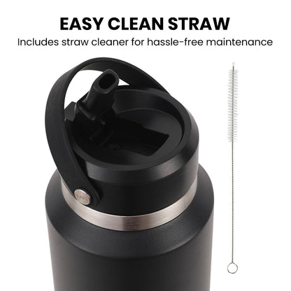 1L Double Wall Insulated Stainless Steel Water Bottle with Handle, Black