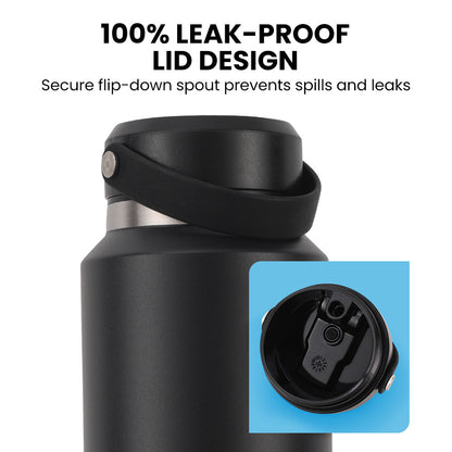 1L Double Wall Insulated Stainless Steel Water Bottle with Handle, Black