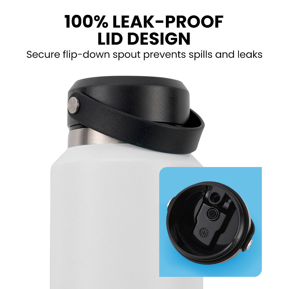 1L Double Wall Insulated Stainless Steel Water Bottle with Handle - White