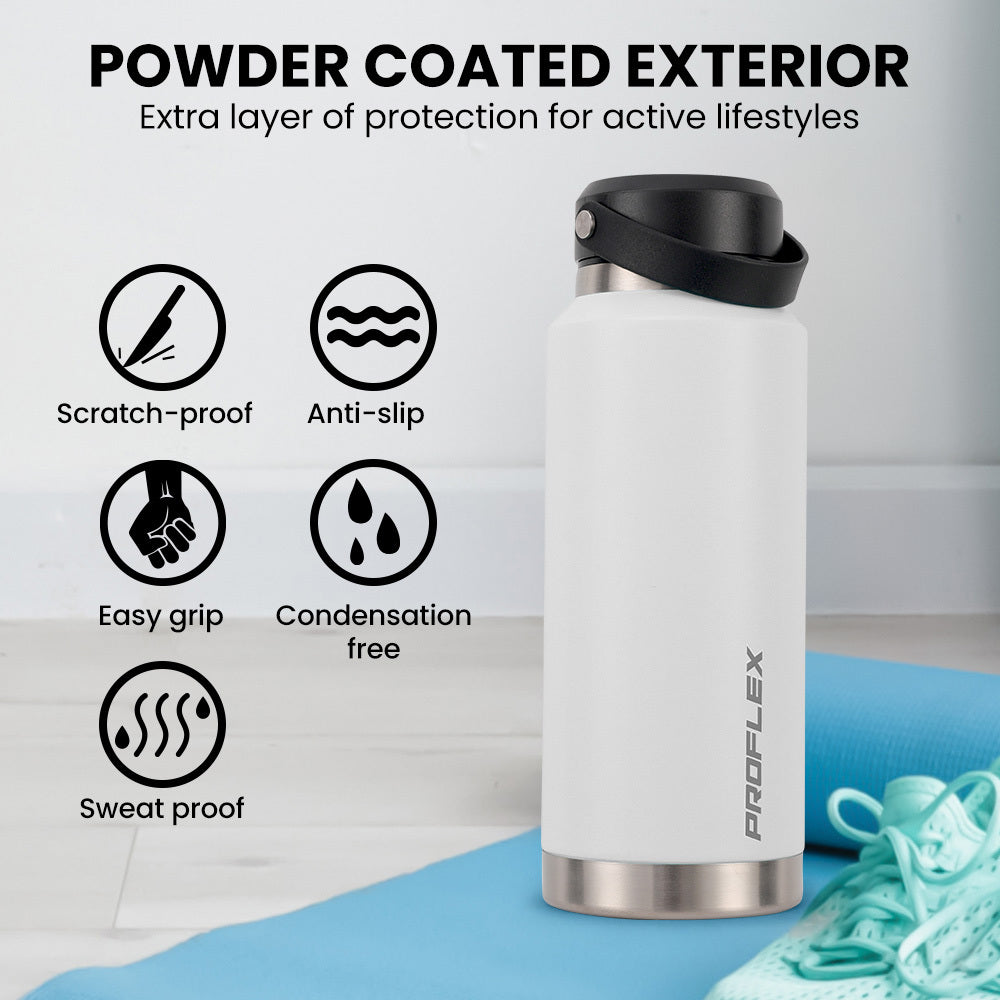 1L Double Wall Insulated Stainless Steel Water Bottle with Handle - White