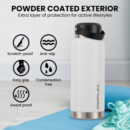 1L Double Wall Insulated Stainless Steel Water Bottle with Handle - White