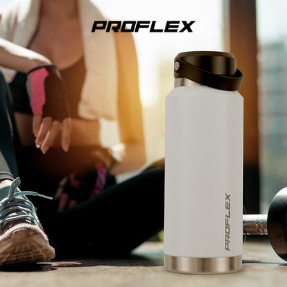 1L Double Wall Insulated Stainless Steel Water Bottle with Handle - White