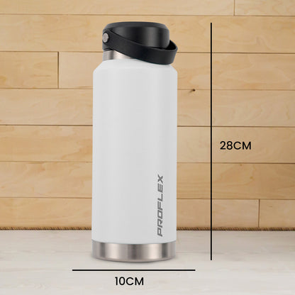 1L Double Wall Insulated Stainless Steel Water Bottle with Handle - White