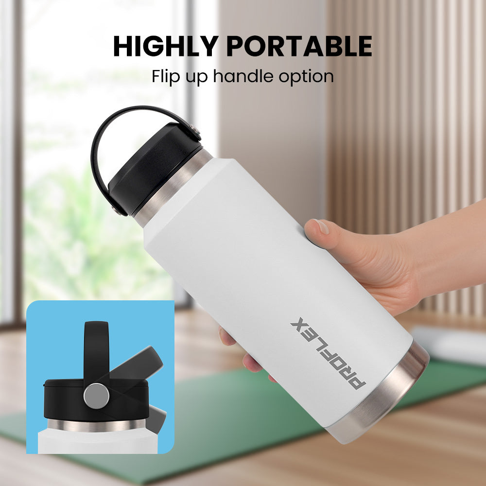 1L Double Wall Insulated Stainless Steel Water Bottle with Handle - White