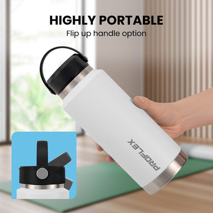 1L Double Wall Insulated Stainless Steel Water Bottle with Handle - White