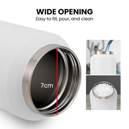 1L Double Wall Insulated Stainless Steel Water Bottle with Handle - White