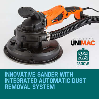 1800W Drywall Sander & Vacuum System with 0.23m Discs, Lightweight 2.8kg