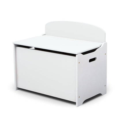 Wooden Toy Chest with Safety Lid and Handles for Kids, White