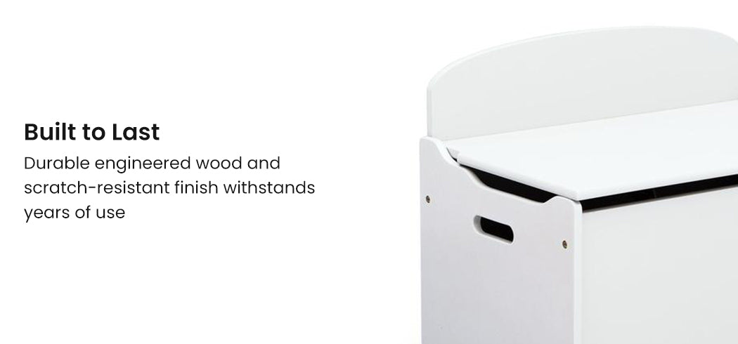 Wooden Toy Chest with Safety Lid and Handles for Kids, White