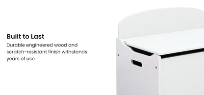Wooden Toy Chest with Safety Lid and Handles for Kids, White