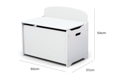 Wooden Toy Chest with Safety Lid and Handles for Kids, White