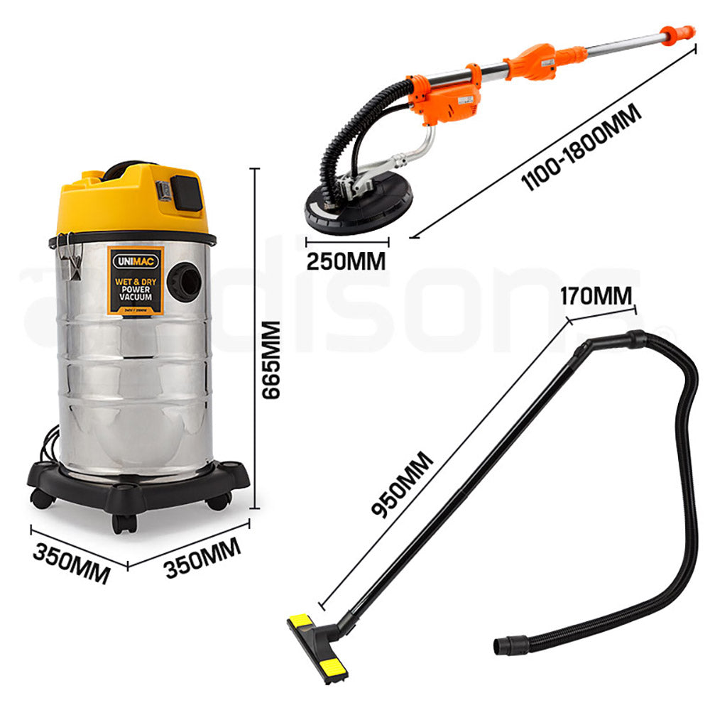 Dustless Drywall Sander with 1.83m Telescopic Handle & 30L Vacuum Combo