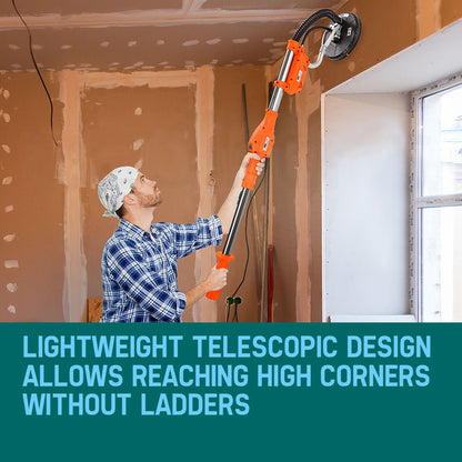 Dustless Drywall Sander with 1.83m Reach and 800W Motor, 5kg Lightweight Design