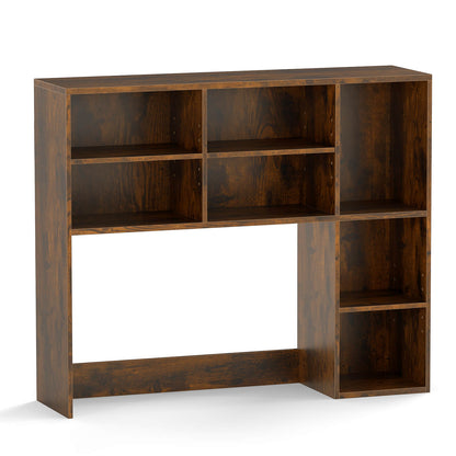 Desktop Bookshelf Desk Hutch with 3 Adjustable Shelves-Rustic Brown