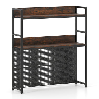 Desktop Bookshelf Multipurpose 2-Tier Desk Hutch with Pegboard-Rustic Brown