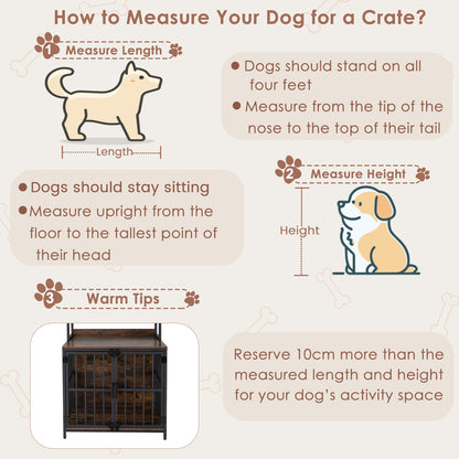 Wooden Dog Crate Furniture with Storage Shelves and Double Doors-Coffee