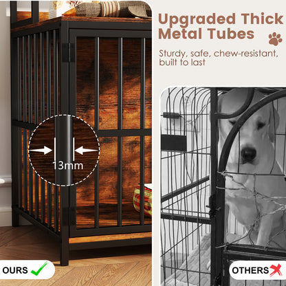 Wooden Dog Crate Furniture with Storage Shelves and Double Doors-Coffee