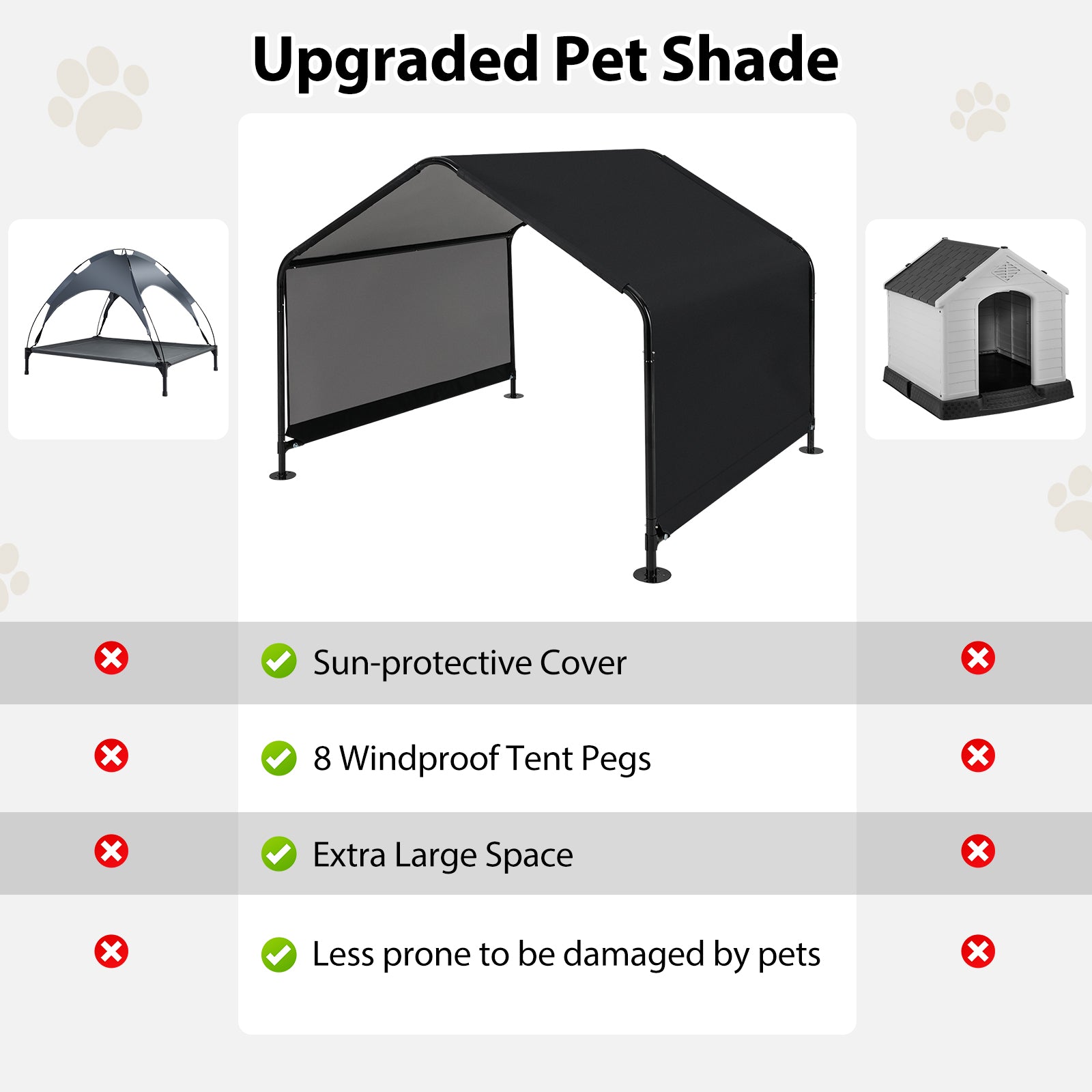 Dog Shade Shelter with Waterproof Roof for Large Medium Small Breeds-Black