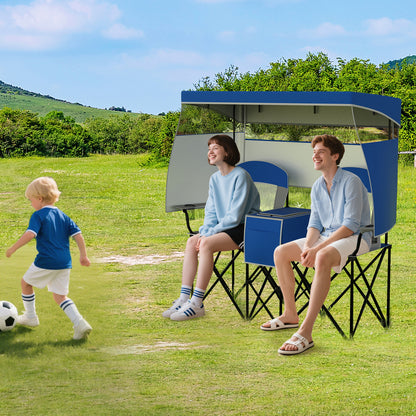 Double Beach Chair with Adjustable Canopy and Cup Holders-Navy