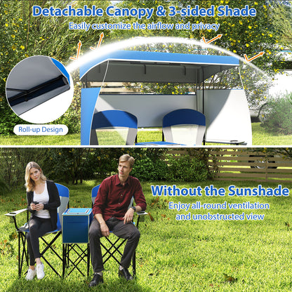Double Beach Chair with Adjustable Canopy and Cup Holders-Navy