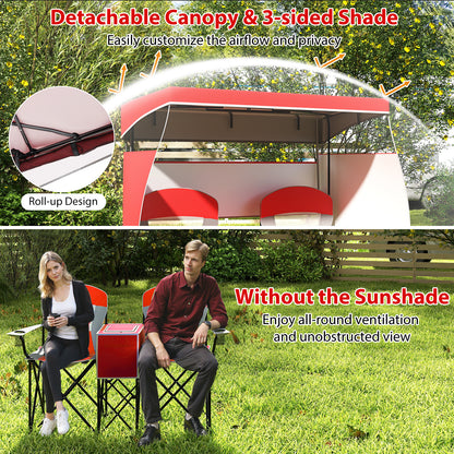Double Beach Chair with Adjustable Canopy and Cup Holders-Red