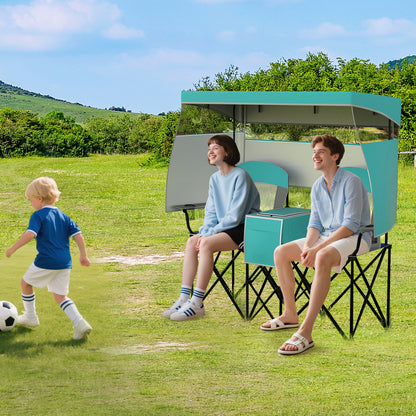 Double Beach Chair with Adjustable Canopy and Cup Holders-Turquoise