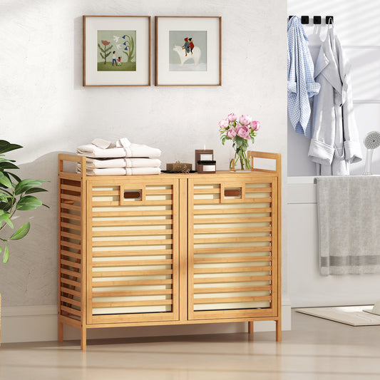 Double Tilt-out Laundry Hamper Dual Laundry Basket Organizer-Natural