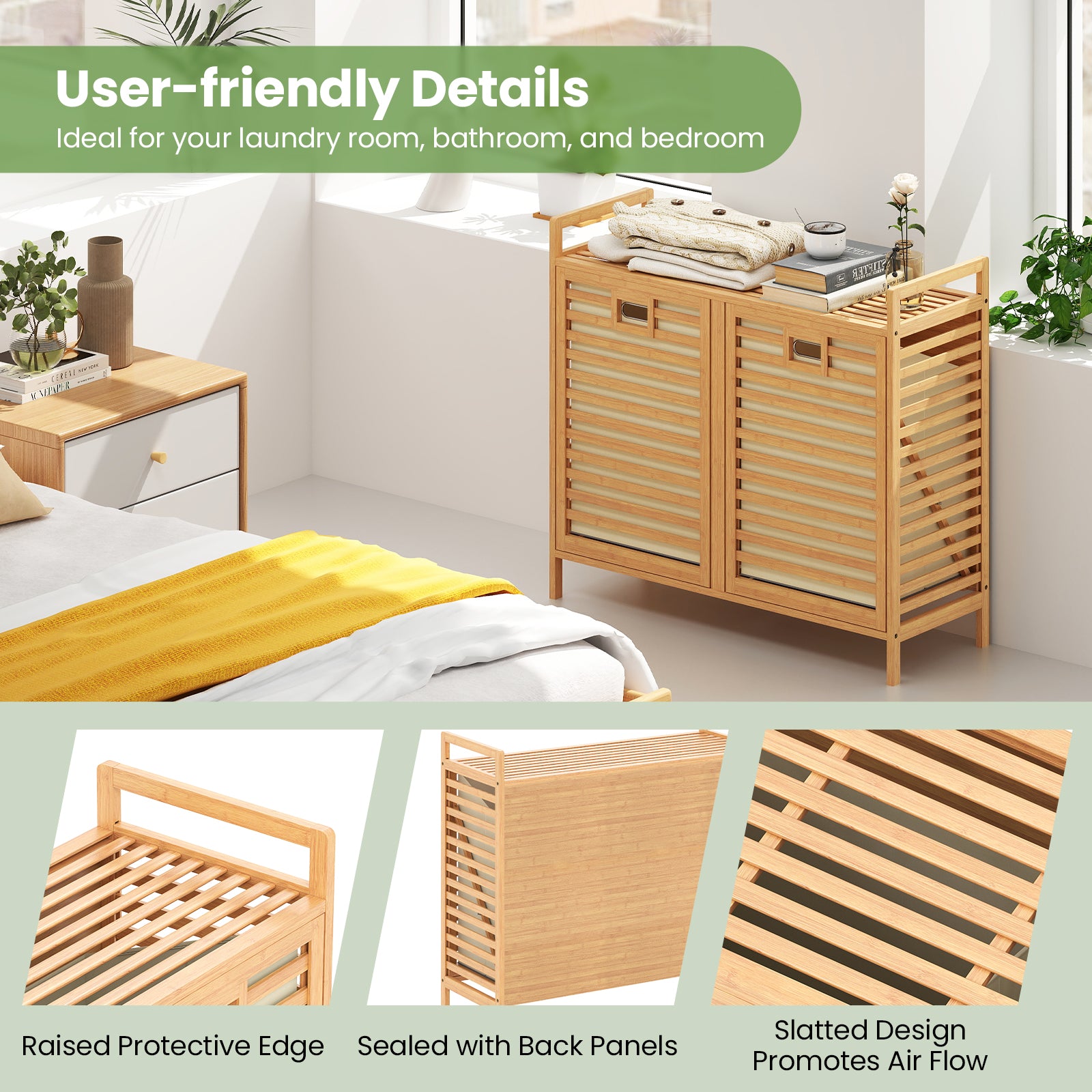Double Tilt-out Laundry Hamper Dual Laundry Basket Organizer-Natural