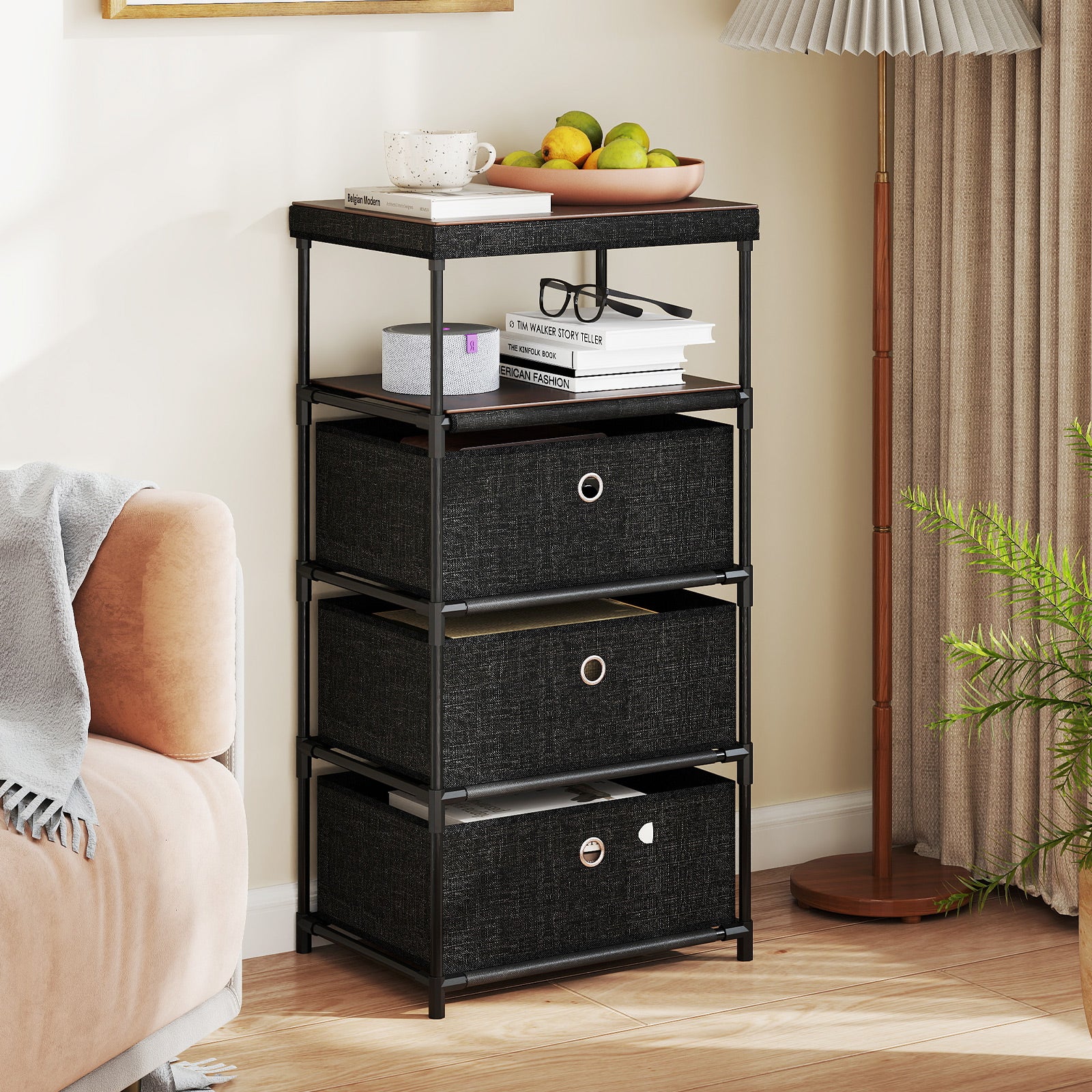 Dresser with 3 Drawers and Wood Top for Living Room Entryway-Black