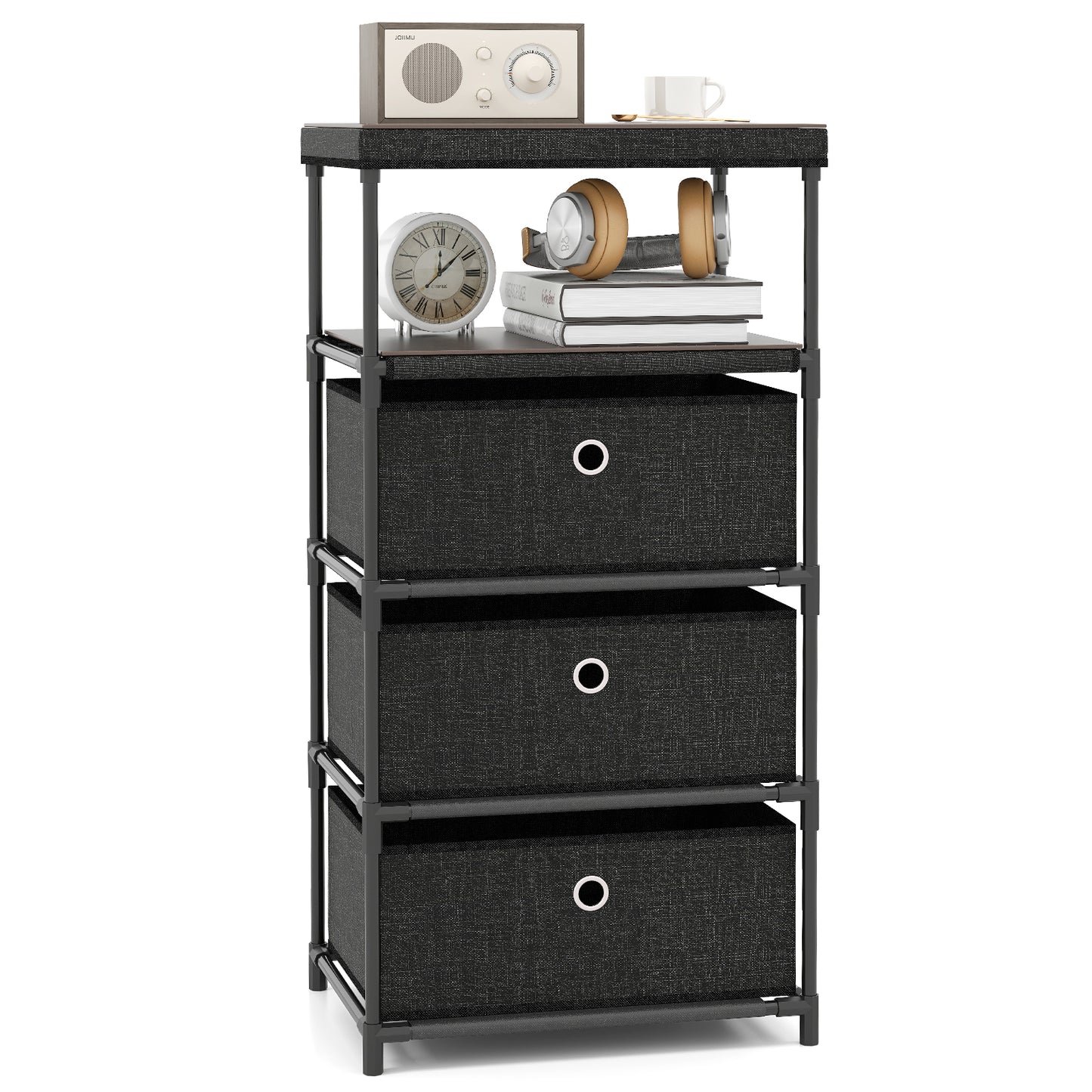 Dresser with 3 Drawers and Wood Top for Living Room Entryway-Black
