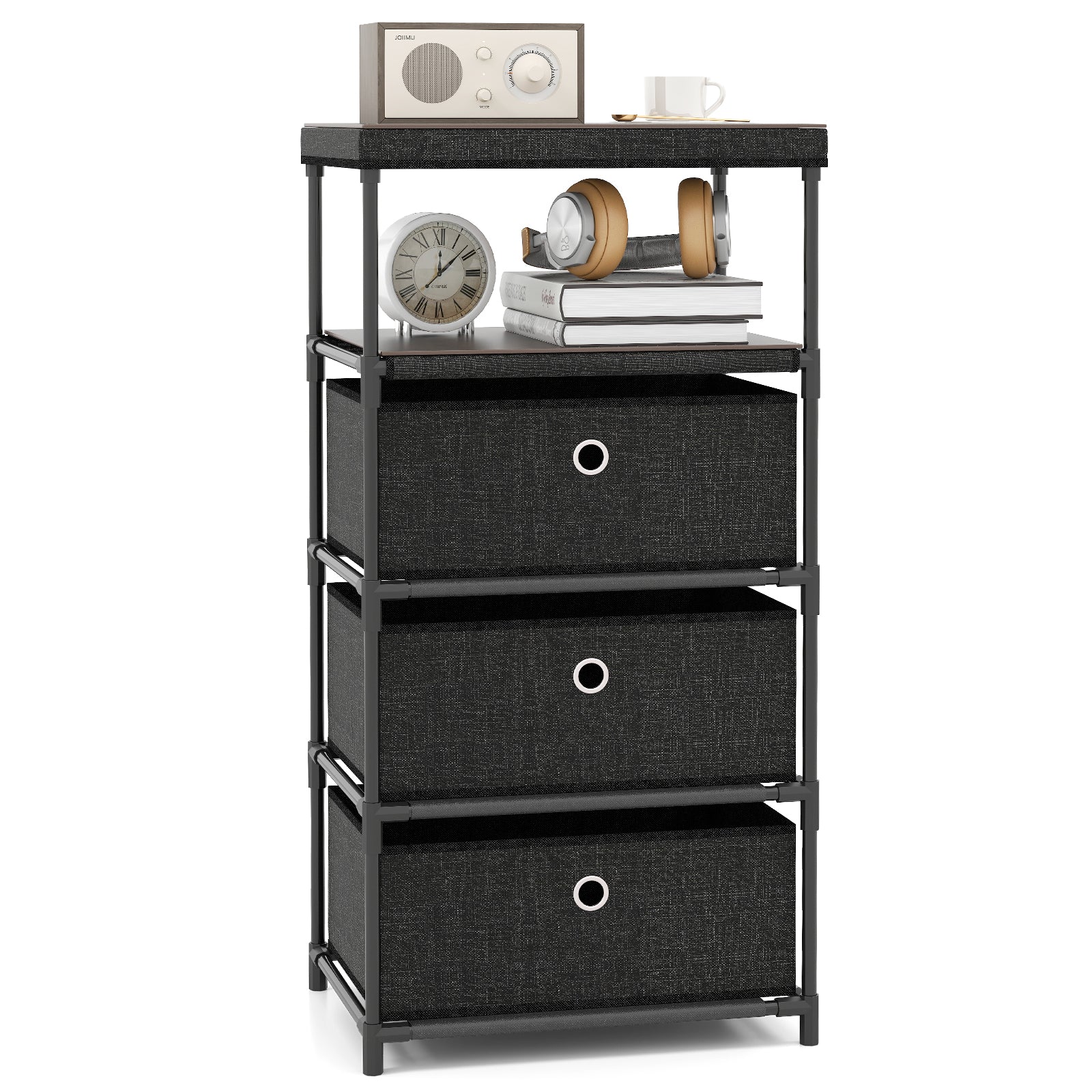 Dresser with 3 Drawers and Wood Top for Living Room Entryway-Black