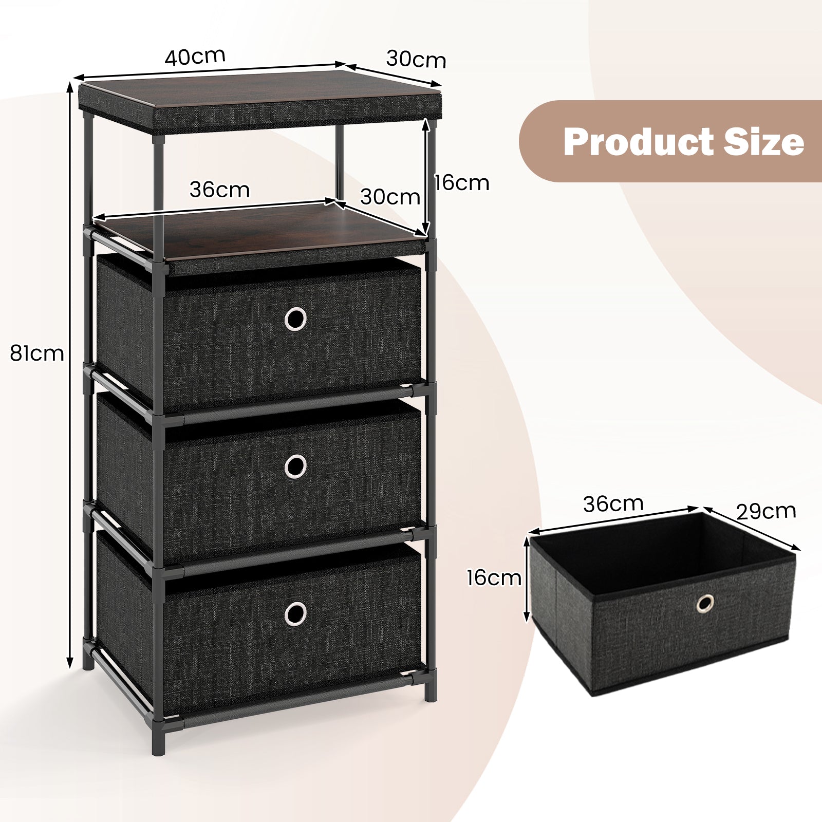 Dresser with 3 Drawers and Wood Top for Living Room Entryway-Black