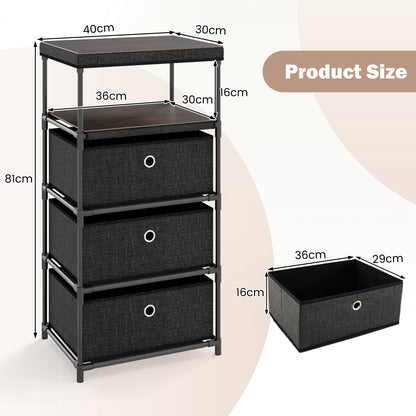 Dresser with 3 Drawers and Wood Top for Living Room Entryway-Black