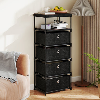 Dresser with 4 Drawers and Wood Top for Living Room Entryway-Black