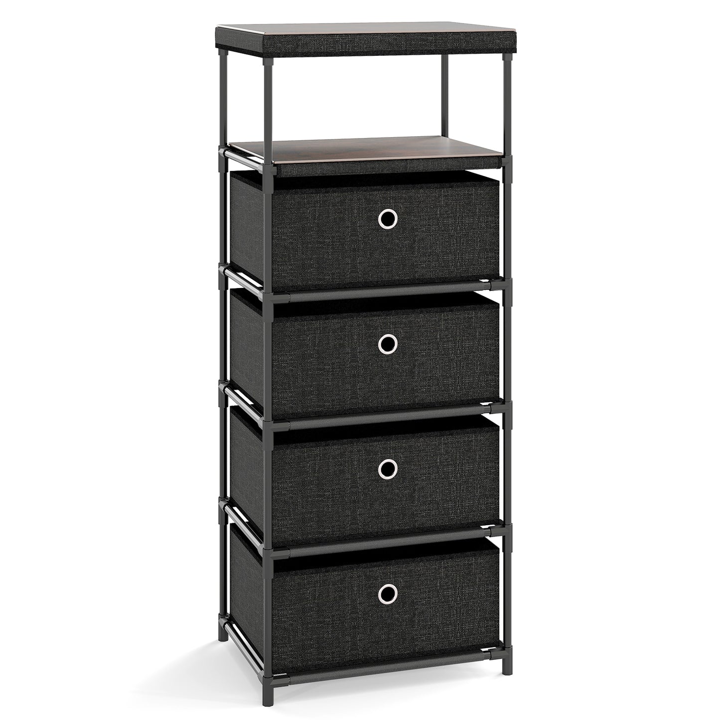 Dresser with 4 Drawers and Wood Top for Living Room Entryway-Black