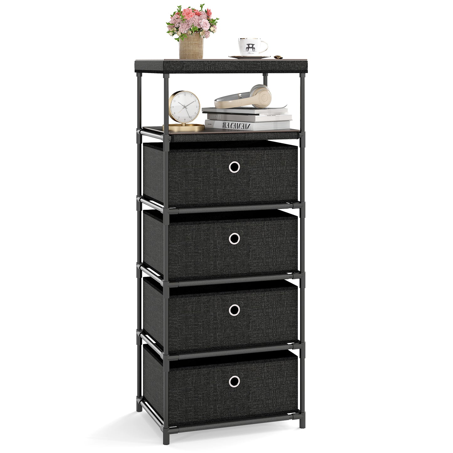 Dresser with 4 Drawers and Wood Top for Living Room Entryway-Black