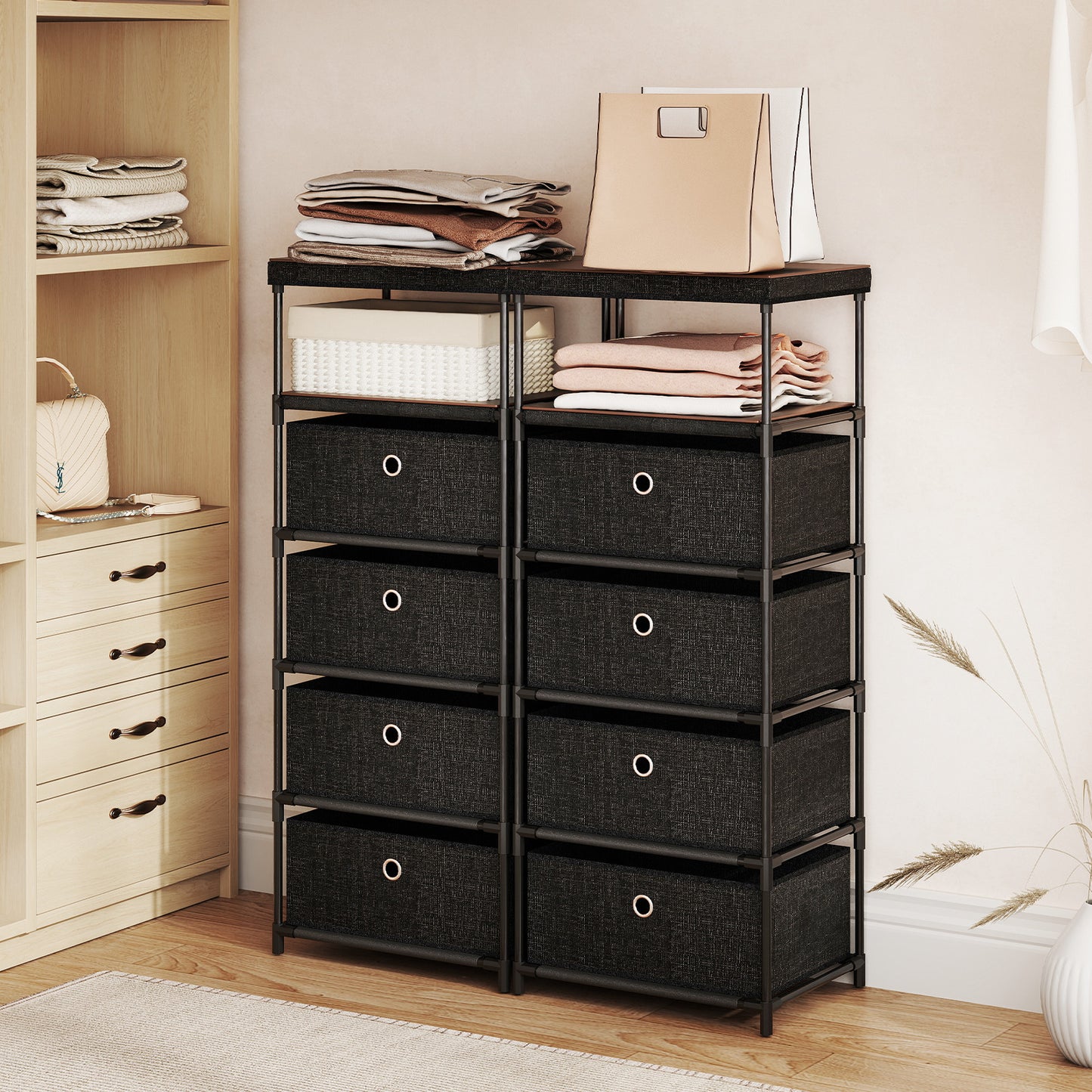 Dresser with 4 Drawers and Wood Top for Living Room Entryway-Black