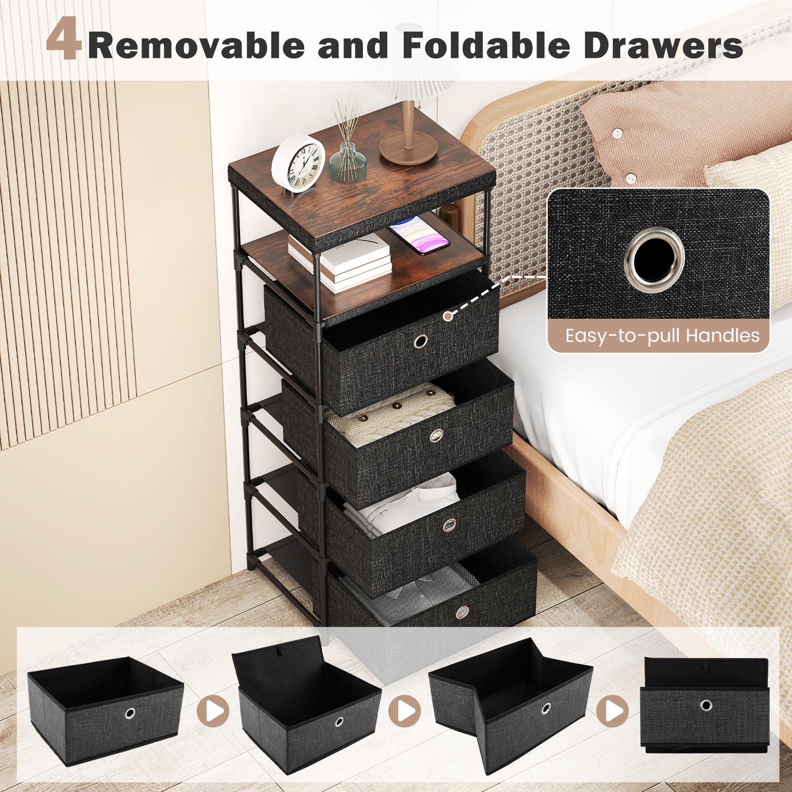 Dresser with 4 Drawers and Wood Top for Living Room Entryway-Black