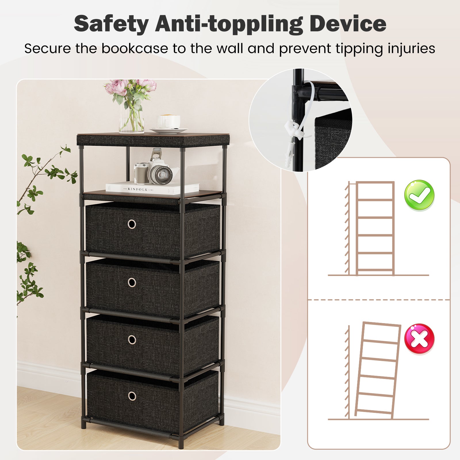 Dresser with 4 Drawers and Wood Top for Living Room Entryway-Black