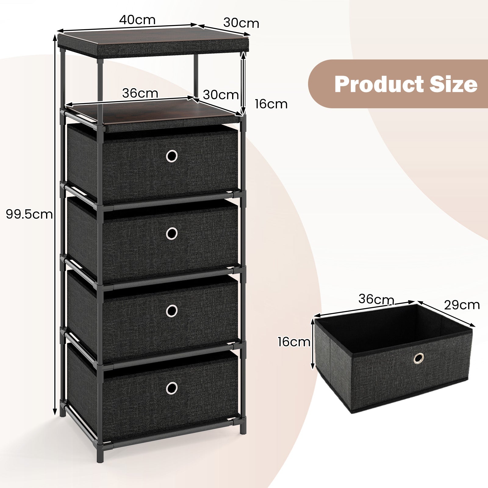 Dresser with 4 Drawers and Wood Top for Living Room Entryway-Black