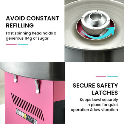 Commercial Cotton Candy Maker with 0.52m Bowl & Impact-Resistant Cover, 1100W