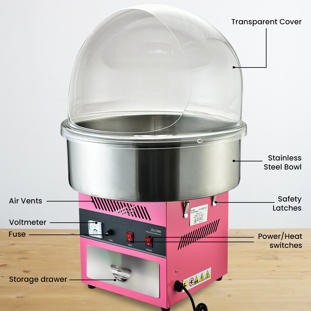 Commercial Cotton Candy Maker with 0.52m Bowl & Impact-Resistant Cover, 1100W