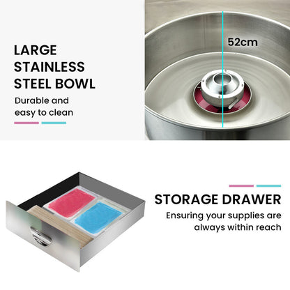 Commercial Cotton Candy Maker with 0.52m Bowl & Impact-Resistant Cover, 1100W