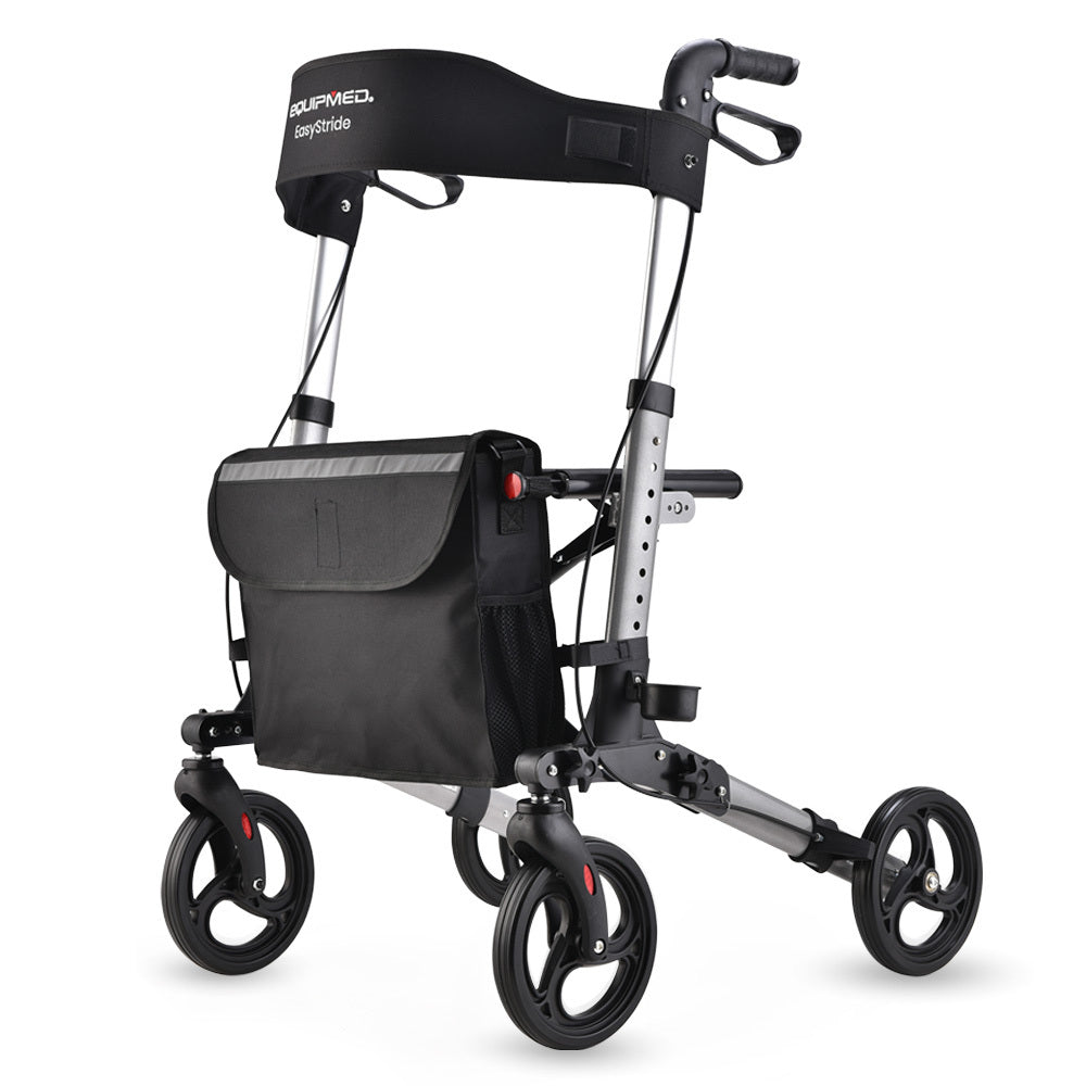 Lightweight Aluminium Rollator with Padded Seat and Large Wheels - Silver